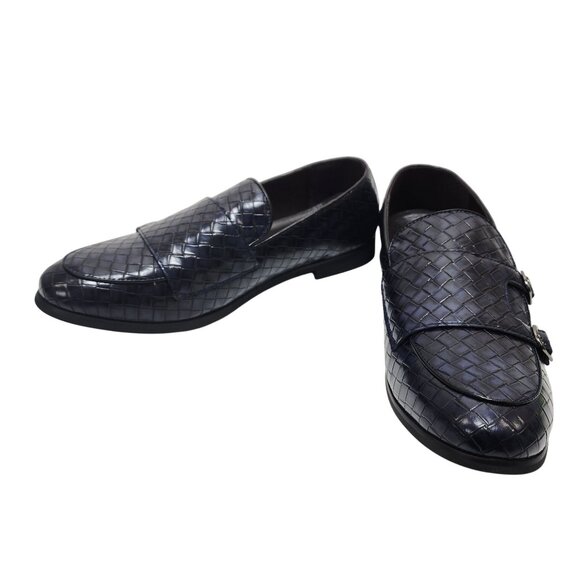 Mens Italian Style Blue Loafers Double Monk Straps Textured SZ 45 US 11.5 Shoes - Picture 7 of 14